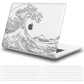 iLeadon for MacBook Air 13 inch Case 2022 2021 2020-2018 Release Model A2337 M1/A2179/A1932, Matte Plastic Hard Shell Case with Keyboard Cover Screen Protector for MacBook Air 13", Sea Wave Black