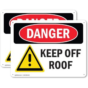 (2 Pack) Keep Off Roof OSHA Danger Sign 10 Inch X 7 Inch Plastic Sign, Weather Resistant, UV Protected for Workplace, Business, and Construction Site, Made in the USA