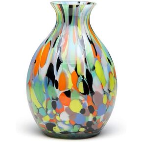 Cá d'Oro Small Colored Glass Vase Confetti Effect Hand Blown Murano-Style Art Glass for Flower, Room Decoration and Centerpiece - Model Nº 65