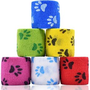 6 Roll 2 Inch x 5 Yards Checkered and Heart Print Pet Vet Wrap for Dogs Cats, Cohesive Bandages in Bulk, Non-Woven Self Adhesive Bandages Wrap Roll for Animals Wound Care, Ankle Sprains and Swelling