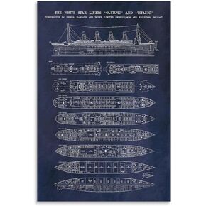 LGDSBHH The Titanic Poster The Titanic Blueprint Poster Cool Poster Poster Decorative Painting Canvas Wall Posters 16x24inch(40x60cm)
