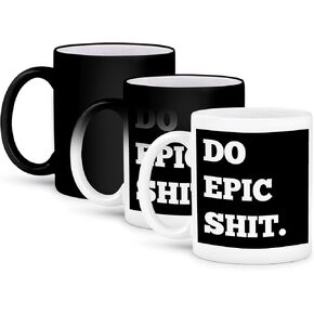 3dRose Do Epic Shit, Letters Background Mug, 11oz, Black/White