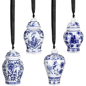 عيد الميلاد Chinoiserie الخزف زخرفة Chinoiserie الخزف عيد الميلاد خمر الزينة البسيطة الزنجبيل جرة الحلي Chinoiserie ديكور عيد الميلاد قلادة معلقة للشجرة (نمط أنيق، 16 جهاز كمبيوتر شخصى) in Kuwait