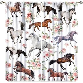 Horse Window Curtains, Western Wild Galloping Horses Curtains for Living Room,Rustic Farm Animal Cowboy Running Horse Drapes 2 Panel Sets,42x45 Inch Decor