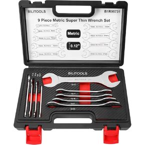 BILITOOLS Super Thin Open End Wrench Set, 9 Piece Metric 5.5 to 27 MM, CR-V Steel, HRC 40-45