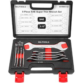 BILITOOLS Super Thin Open End Wrench Set, 9 Piece Metric 5.5 to 27 MM, CR-V Steel, HRC 40-45