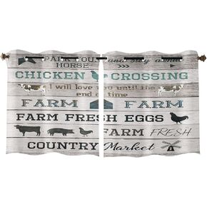 2 Panel Kitchen Cafe Curtains, Retro Wood Texture Farm Animals Cow Pig Horse | Sunlight Filtering Nature Air Through, Home Decor Window Covering Tier Curtains for Bedroom Living Room 55W x 39L inch