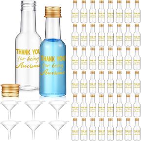 100 Pcs Thank You Mini Liquor Bottles 1.8 oz Plastic Alcohol Bottles with 10 Funnel Airtight Shot Bottles Bulk Empty Spirit Bottles with Black Cap for Birthday Wedding Thank You Party Favors