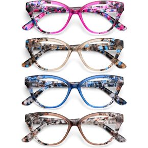 DOOViC Stylish Cat Eye Reading Glasses for Women 4 Pack Fashion Ladies Blue Light Blocking Readers with Comfort Spring Hinge