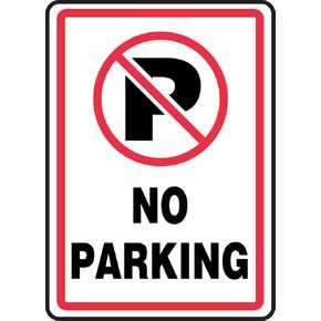 علامة أمان من الفينيل اللاصق MVHR402VS من Accuform، Legend "NO Parking" مع رسم، طول 35.56 سم × عرض 25.4 سم × سمك 0.004 سم، أحمر/أسود على أبيض