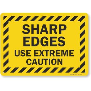 Smartsign S-6398-PL-14 "Sharp Edges, Use Extreme Caution" Plastic Sign, 10" x 14", Black/Green on White