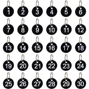 H&W 1-30 Numbers Tags and 30pcs Key Rings for Dormitory Keys House Lockers