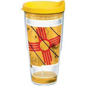 بهلوان معزول من Tervis New Mexico State مع غلاف وغطاء أصفر، 24oz، شفاف