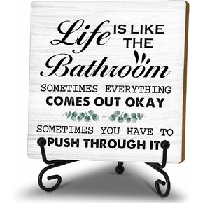 Funny Bathroom Wood Decor Signs, Farmhouse Bathroom Toilet Decor Please Do Not Flush Sign for Bathroom Home Desk Table Wooden Decor (A07)