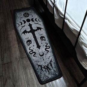 Halloween Coffin Shaped Carpet, Dark Gothic Mat for Livingroom Bedroom Home Party Decoration, Soft Non Slip Halloween Event Party Mat, Halloween Door Rug for Horror Gothic Gift (C)