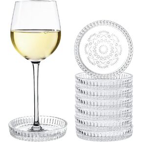 Kingrol 8 عبوات من الأكواب الزجاجية العتيقة، بساط حماية لسطح الطاولة، مجموعة قواعد أكواب مستديرة للأكواب والكوب وزجاجة النبيذ - ديكور طاولة الطعام في بار القهوة in Kuwait