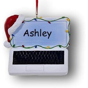 Kurt Adler Resin Christmas Laptop with Santas Hat and Christmas Lights Ornament