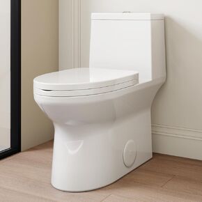 Compact ADA Compliant Toilet, 12" Rough-in Elongated One-Piece Toilet with Quick Release & Soft Close Toilet Seat, 1.1/1.6 GPF Dual Flush Water-Saving Modern White Toilet for Bathroom, aMJ-T138