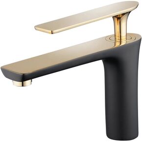 Bathroom Sink Vessel Faucet Centerset Single Handle Brass Basin Mixer Taps with Gold Polished Handle, Black Painting Gudetap GT7507BG