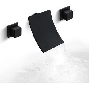Wall Mount Bathroom Faucet Waterfall Bathroom Sink Faucet with 2 Handles, Widespread 3 Holes Wall Mounted Faucet for Vanity Vessel, Matte Black in Kuwait