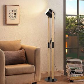 Depuley Industrial Floor Lamp, Modern Metal Standing Lamp with Hanging Glass Shade, Rustic Farmhouse Tall Pole Reading Lighting for Living Room Bedroom Office, 8W LED E26 Bulb Included, Black