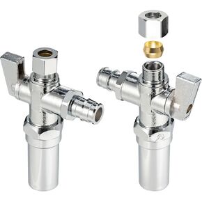 [2 Pieces] Water Hammer Arrestor Shut Off Valve Straight Valve 1/2" PEX-A expansion for Faucet, Toilet and Sink, Inlet 1/2" PEX-A expansion, Outlet Connect 3/8" Compression Hose LING-AV-630-2-S-2