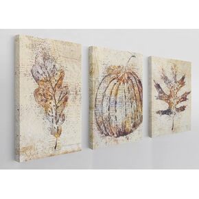 BXFAHZJ Fall Wall Art Canvas Maple Leaf Pumpkin Watercolour Drawing Farmhouse Fall Autumn Theme 11x14 Inch Prints(Set Of 3) Decor For Bedroom Living Room Home Office, Gift For Thanksgiving