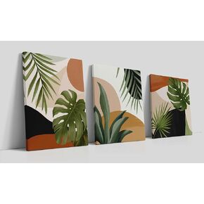 LiTiu Abstract Boho Tropical Monstera Palm Leaves Mid Century Modern Framed Wall Art Canvas Prints Decor,11"x 14"Set of 3,Minimalist Geometric Boho Decorations For Home Girls Bedroom Bathroom Office