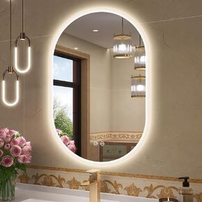 S'bagno 28x20 LED-Oval-Bathroom-Mirror, Wall-Mounted-Lighted-Bathroom-Mirror, Anti-Fog Dimmable Waterproof Vanity Mirror with Touch Switch with Lights, 3000K/4000K/6500K, Vertical or Horizontal
