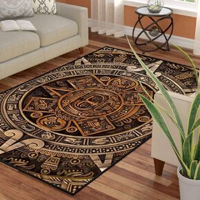 Rustic Area Rug Ancient Aztec Civilization Close view calendar Mexican Vintage Entryway Runner Rug Floor Carpet Accent Home Decor for Living Room Bedroom Dining Room Movie Room 6' x 9'