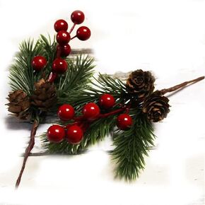 Pine Cone Red Berry Picks Stems Crafts Branch Christmas Wreath- 10Packs, Holly Artificial Evergreen Branches Tiny Pine Cones Picks Décor Floral Picks for Christmas Flower Wreaths DIY Xmas Gifts