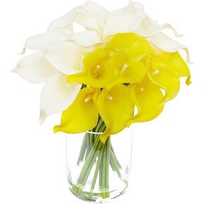 WELL KNOWN 20 Pcs Calla Lily Artificial Flowers Real Touch, Artificial Flowers Bouquet in Vase with Faux Water, Fake Flower Arrangements in Vase Artificial Centerpiece for Dining Room Table