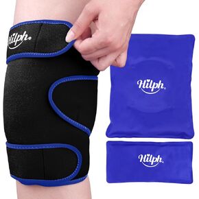 Hilph Large Knee Ice Pack Wrap for Replacement Surgery and Meniscus Tear, Reusable Hot Cold Compression Knee Wrap with 2 Gel Cold Packs Around Entire Knee for Pain Relief, ACL, Swelling (Purple)