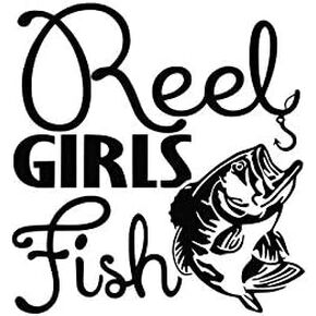 Reel Girls Fish NOK Decal Vinyl Sticker |Cars Trucks Vans Walls Laptop|Black|5.5 x 5.2 in|NOK1133