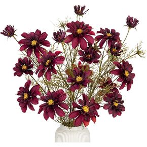 Artificial Fall Flowers Stems 5 Pcs Fake Gerbera Daisies Long Stems Bouquet Faux Florals Gradient Wheat Color 27.5" Boho Decor for Home Table Wedding Centerpieces Thanksgiving