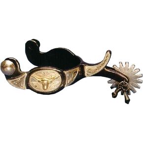 Colorado Saddlery Longhorn Spurs for Men - Black Steel, Stylish Boot Spurs with 1-3/4" Sixteen Point Rowels - Perfect for Trail Riding, Horse Tack, Outfitting - Comes in a Pair