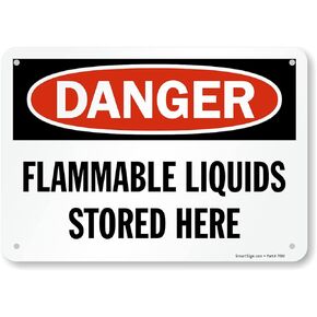 SmartSign 7 x 10 inch “Danger - Flammable Liquids Stored Here" OSHA Sign, Digital Printing, 55 mil HDPE Plastic, Red, Black and White