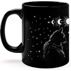 Black Cat Mug 15Oz Cat Coffee Mug Cat Lover Gifts For Women Halloween Mug - Goth Mug Cat Gifts Goth Gifts For Women - Witchy Mug Witchy Gifts For Women - Witchy Gifts For Goths Black Cat Coffee Mug