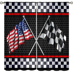 Racing Theme Curtains, Car Track Racing Extreme Sports Stadiums Prints Blackout Window Treatments Drapes for Teens Boys Bedroom Playroom Living Room,2-Panel Set & Rod Pocket42x45in