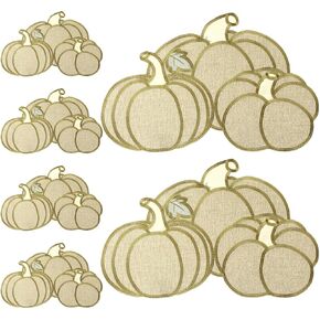 Sliner Fall Pumpkin Placemats Set of 6 Thanksgiving Autumn Harvest Pumpkin Farmhouse Place Mats Natural Burlap Color Polyester Embroidered Table Mats for Halloween Party Kitchen Dining Decor Home
