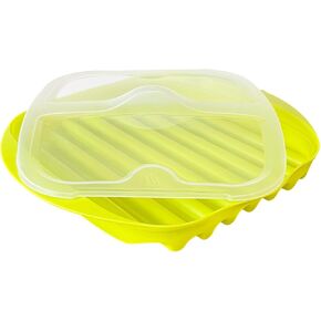 Microwave Bacon Cooker with Cover, Safety, Quick and with No Mess, Microwave Bacon Tray with Lid Make Crispy Bacon in few Minutes（white)