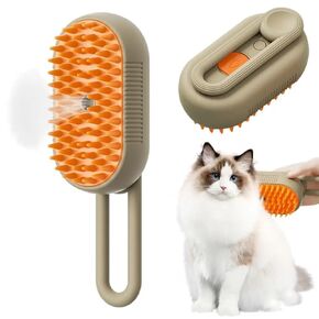 2024 Multifunctional Cat Dog Hair Brush for Removing Tangled and Loose Hair, Steamy Cat Brush, 3 In1 Cat Steamy Brush for Massage, Cat Grooming Brush Pet Hair Removal Comb for Cat and Dog (Khaki)