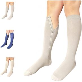 Closed Toe 15-20 mmHg Compression White Navy Gray Inside Zipper Socks