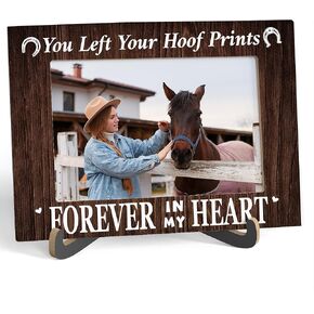 Horses Photo Frame - You Left Your Hoof Prints Forever In My Heart - Wooden Tabletop Picture Frame, Horse Mom Gifts, Birthday Housewarming Gifts For Horse Lovers Friends Colleagues -B40