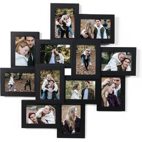 Adeco PF0206 Decorative Black Wood Wall Hanging Collage Picture Photo Frame, 12 Openings, 4x6, 4" x 6"