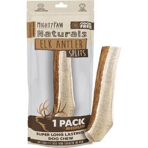 Mighty Paw Split Elk Antlers for Dogs (Sourced in The USA) | 1 Pack, Large 7"+ Long Lasting Dog Bones for Aggressive Chewers - Naturally Shed Split Deer Antler for Dogs - Low Odor Dog Antler Chews