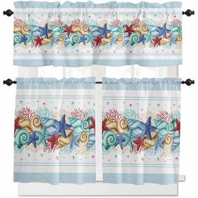 3-Piece Kitchen Curtains and Valances Set, Summer Lemon Moroccan Plaid Rod Pocket Soft Kitchen Curtain Set, Washable Kitchen Window Curtains Set, Tropical Green Leaves