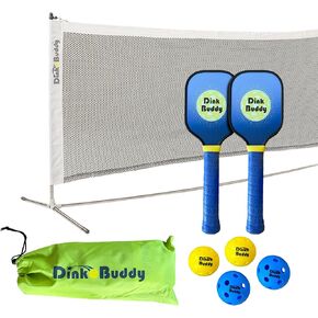 Pickleball Trainer Sets - 3-in-1 or 2-in-1 - Practice Equipment for Established Players - 2 Training Paddles, 4 Quiet Foam Balls - Optional Mini 6' Wide Net