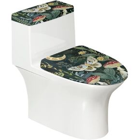 Butterfly Mushroom Print Bathroom Toilet Lid Seat Toilet Protector Cover Soft, Dustproof Polyester Fabric Toilet Seat Cover Covers Stains, Stays Clean, Easy To Install