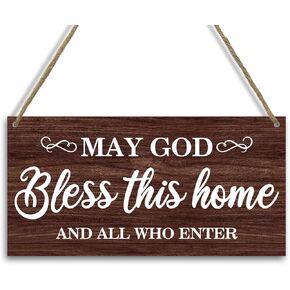 Christian Wall Decor Wood Hanging Sign Plaque, Christian Home Decor House Warming Gift New Home, God Bless This Home Religion Housewarming Gift for Front Door Living Room Entryway Porch -24